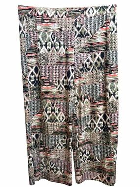 N Touch Petite Printed Wide-Leg Palazzo Pants in Olive,Navy & Pink. EC Size XLP